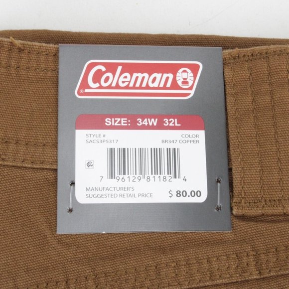 Coleman Mens Tear Resistant Stretch Canvas Utility Pant Brown Size 34 X 32 - Picture 6 of 8